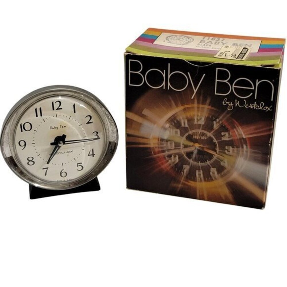 Vintage Westclox Baby Ben Alarm Clock Original Box Black & White